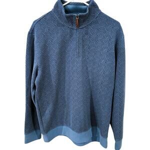 Lands' End Sweater Mens Large 42-44 Blue Pullover 1/4 Zip Knit 100% Cotton